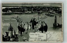 88131 W8990 Lindau Bodensee 1904 Lithographie Froschkonzert Diebestuirm m. Peterskirche