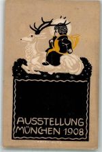 W8000 München Münchner Kindl mit Jagdhorn auf Hirsch Ausstellung München Leim löst sich Kunstgeschichte München 1908 Gebrauchsspuren