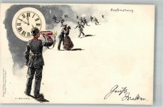sign. C. Becker , Uhr, Verlag Seeger Zapfenstreich Adelskorrespondenz Militär Karikatur 1898 Lithographie / Künstlerkarte