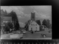 51399 W5093 Burscheid , Rheinl GLASNEGATIV Höhestrasse m. Kath. kirche