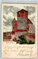 90402 W8500 Nürnberg 1899 Lithographie Fünfeckiger Turm sign. Mutter Künstlerkarte