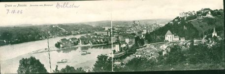 94032 W8390 Passau Klapp AK 2-fach Panorama, 1906
