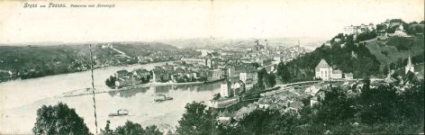 94032 W8390 Passau Klapp AK 2-fach Panorama vom Nonnengut aus, 1909
