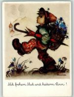 Hummelkarte Nr. 5219 Wanderjunge mit frohem Mut und heiterem Sinn Hummel