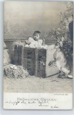 Baby in Kiste Ostern Fotomontage AK
