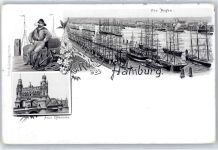 24622 W2351 Hamburg Lithographie Hafen