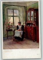 Wiener Kunst , sign Zewy - Alte Frau mit Fußbank, sitzt am Fenster 1916 AK Buch lesen