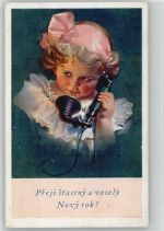 Mädchen mit schöner rosa Schleife beim Telefonieren ca 1940 AK Telefon