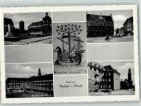 46395 W4290 Bocholt - Gymnasium mit Ehrenmal Gasthausplatz Bocholdina Segelboot Rathaus am Markt St. Agneshospital und Liebfrauenkirche
