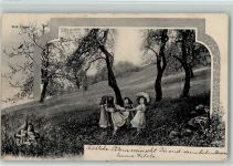 Zwerge mit Ostereier, Kinder tanzen Ringelreihen AK Osterei 1909