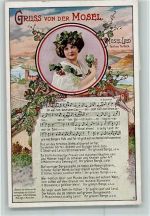 W5401 Burgen , Mosel Mosellied Frau Tracht Weinrebe Liederkarte