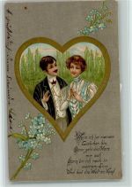 Poesie Spruch - Liebespaar, Vergissmeinnicht AK Liebe 1912 Prägedruck