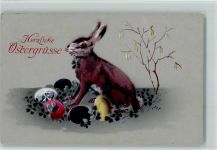 Hase mit bunten Eiern - AK Osterei 1924