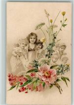 Kinder mit Blumen, Litho AK Kind 1907 Lithographie