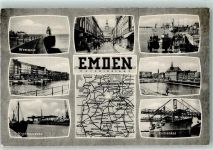 W2970 Emden , Ostfriesland Westmole Delft Nordseewerke Brückstraße Borkum Anleger Delft mit Rathaus Kohlenkai Landkarte Motiv