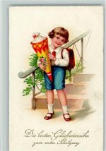 Verlag EAS M 1537 Junge mit einer Schultüte, Ranzen AK erster Schultag 1934