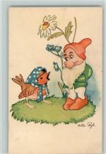Zwerg und Vogel unterhalten AK Peyk, H. 1942