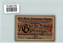 88161 W8998 Lindenberg i. Allgäu - Notgeld 10 Pfennig Ritter mit Kanone