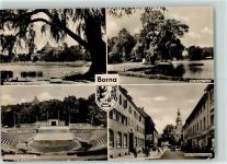 04552 O7200 Borna b Leipzig - Breiter Teich mit Oberschule Freilichtbühne Volksplatz Ernst-Thälmann-Straße Rückseite mit Abschürfungen bzw Kleberesten