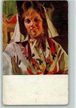 Sign Andreas Zorn - Kari - Trachten AK Frau Künstlerkarte 1918 Gebrauchsspuren