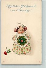 Kind mit einem Blumenstrauß AK Namenstag 1907