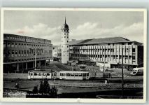 64283 W6100 Darmstadt Foto AK Straßenbahn Kiosk Turm