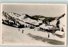 83080 W8203 Oberaudorf Foto AK Unterkunftshaus Rosengasse gegen Mühlberge Winter Hüttenstempel