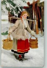 sign. Anders Zorn - Wasserträgerin Volkstypen AK Trachten Schweden Künstlerkarte