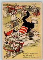 Werbung Frankfurter Illustrierte Cefischer Serie Katze vermenschlicht Zeitung Künstlerkarte