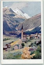 Heiligenblut Gebrauchsspuren Künstlerkarte Kirche Großglockner sign. L Scheiring Karte No. 1624