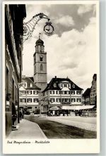 97980 W6990 Bad Mergentheim - Marktplatz Kirche Gasthausschild Brunnen Marktstand