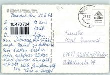83233 W8214 Bernau a. Chiemsee Gebrauchsspuren Hochfelln Schwimmbad Segelboot Steg Badegäste Luftmatratze Liegestuhl