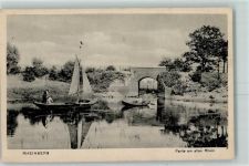 16818 O1950 Rheinsberg 1919 - Am alten Rhein Segelboot Ruderboot Brücke