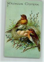 Ostern - Singvögel mit Nest u. Vogeleiern AK Vogel 1908
