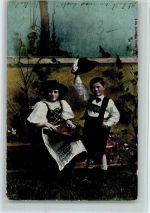 Kinder in Österr. Trachten mit einer Zither, gute Erhaltung AK Zither 1904