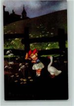 Nr. 1740-3 - Mädchen mit einer Gans AK Gute Erhaltung Colombo