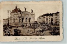 Lemberg Lwow 1916 Gebrauchsspuren Theater Straßenbahn AK
