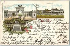 34117 W3500 Kassel , Hess 1911 Gebrauchsspuren Lithographie Hessendenkmal Aue-Tor Orangerieschloß Schwalben