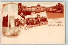 34117 W3500 Bad Wilhelmshöhe 1899 Lithographie Schloss Wilhelmshöhe Grosse Fontäne Löwenburg