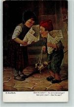 Kinder mit Zeitungstüte - Hanfstaengl Nr. 34 AK Kaulbach, H. von