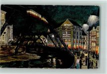 W5600 Barmen An der Wertherbrücke bei Nacht AK Schwebebahn