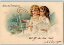 Harfe Lieder singen Engel 1899 Lithographie / Künstlerkarte