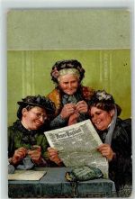Zeitung lesen Neues Tagblatt Beutel Hutmode sign Stricken Künstlerkarte