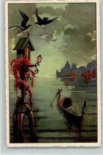 30100 Venezia 1926 Künstlerkarte Künstlerkarte, Gondel, Lichtstelle in der Lagune - Verlag Ballerini & Fratini