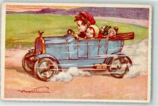 Kinder mit Puppen im Automobil Castelli, V. Künstlerkarte