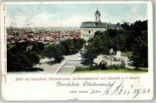 67433 W6730 Neustadt an der Weinstraße 1903 Gebrauchsspuren Blick auf Realschule Hauberbrunnen Germaniadenkmal Neujahr