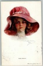 Portrait einer jungen eleganten Frau Miss America Hutmode Verlag Reinthal & Newman No. 208 Boileau, Ph. 1912 Künstlerkarte