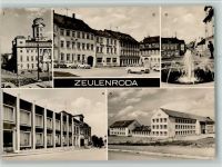 07937 O6570 Zeulenroda - Rathaus HO-Hotel Thüringer Hof am Markt Karpfenpfeiferbrunnen Kulturhaus Deutsch-Sowjetische Freundschaft Hubert-Westhoff-Oberschule