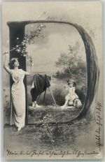 D Fotoapparat Frau Kinder Buchstabenkarte 1905