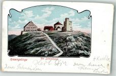 Schneekoppe 1906 Foto AK Hotel Kirche Wetterstation Rückseite Volksspende Bund der Dt. in Böhmen
